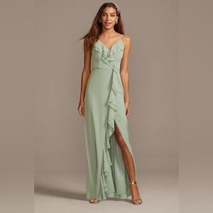 NWT DB STUDIO Ruffle Spaghetti-Strap Chiffon Dress with Slit